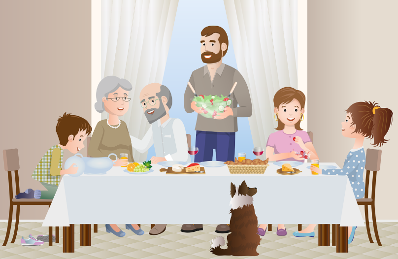 가족 3대가 정겹게 식사하는 모습의 이미지