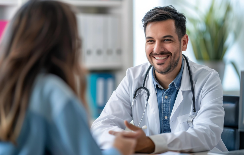 병원 상담실에서 의사의 설명을 듣는 환자의 사진