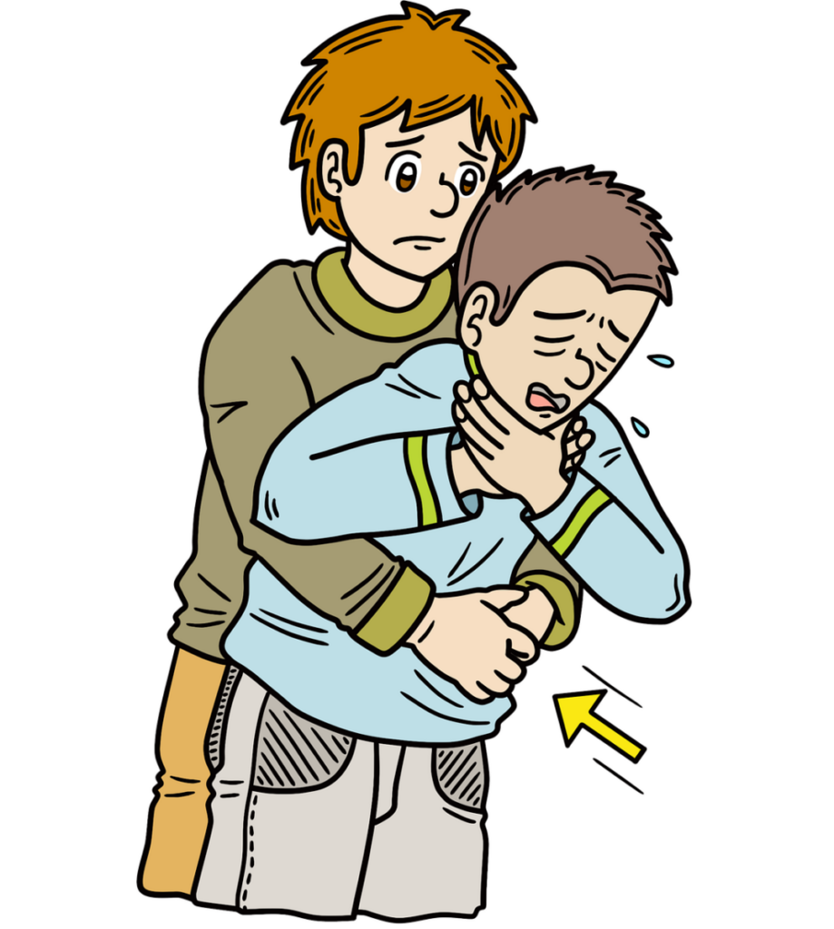 기도가 막혔을 때 시행하는 음급처치인 하임리히법 동작 설명