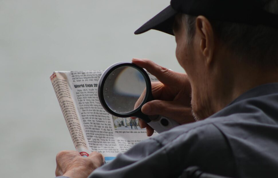 노안과 시력 저하로 인해 눈 건강 관리가 필요한 어르신의 모습